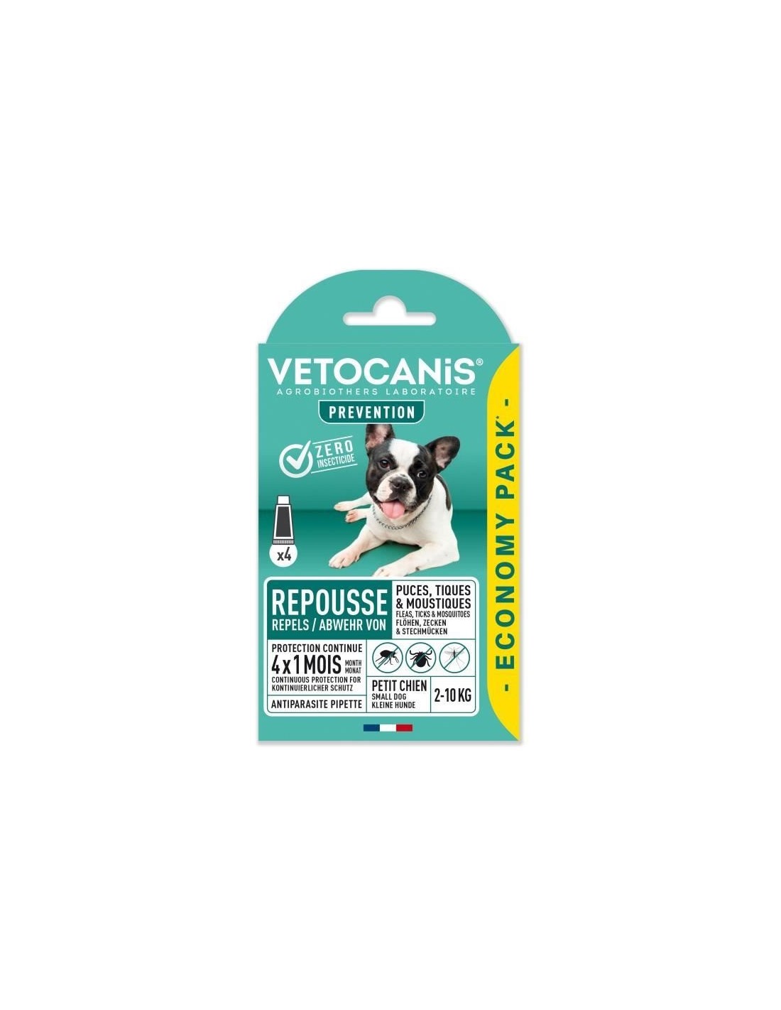 Vetocanis 4 Pipettes Antipuces Et Antitiques Pour Petit Chien 210 Kg 4x 1 Mois De Protection